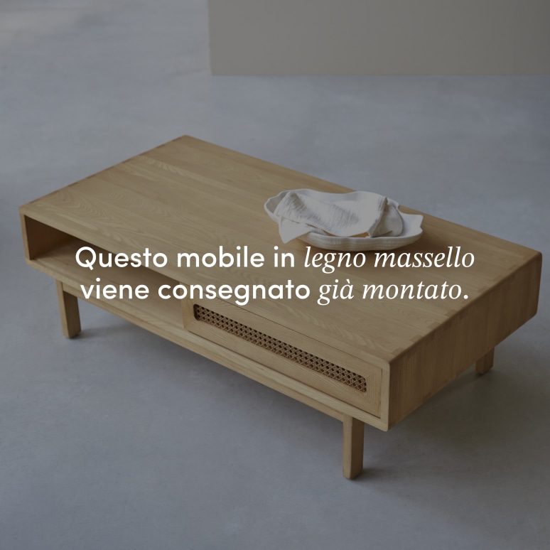 Luis - Tavolino in legno di olmo massello e rattan