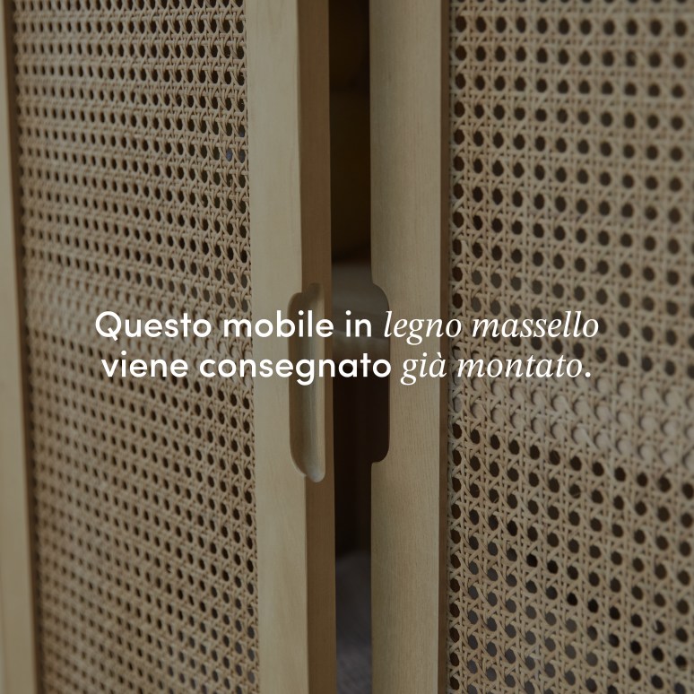 Luis - Mobile contenitore in legno di olmo massello e rattan
