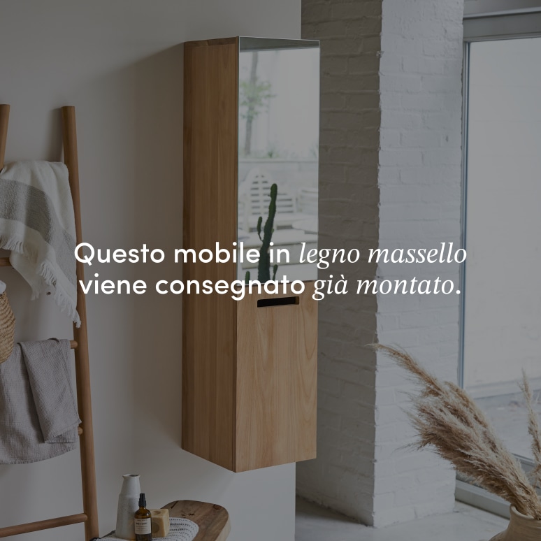 Line - Mobile a colonna con specchio in teak massello