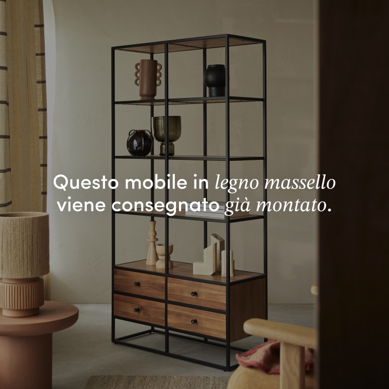 Agra - Libreria in legno di acacia massello e metallo