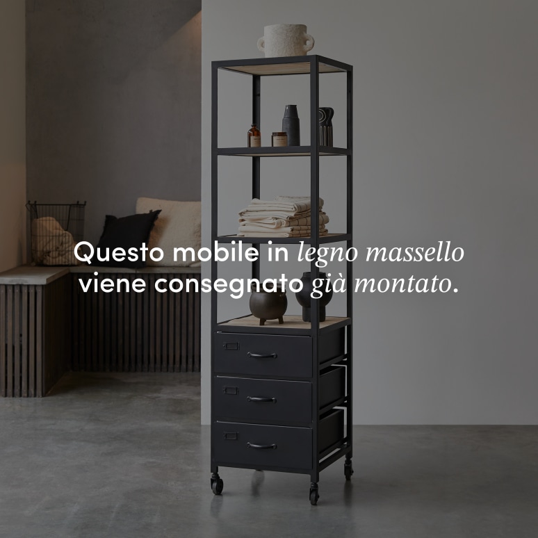 Industriel - Mobile a colonna da bagno in legno di mango e metallo