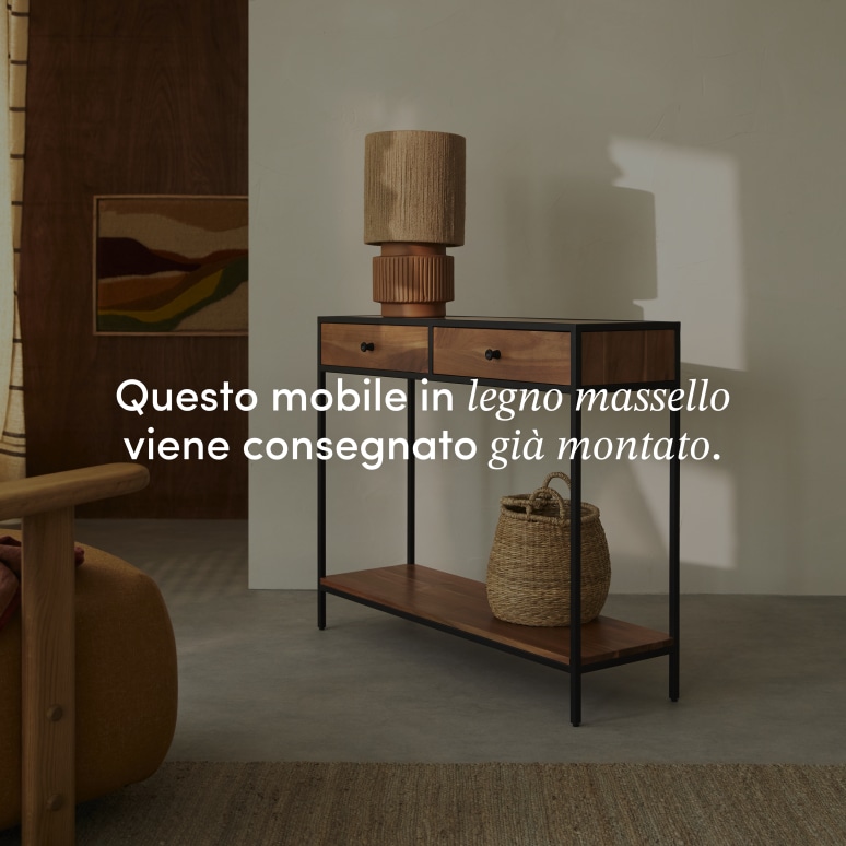 Agra - Consolle da ingresso in acacia massello e metallo P. 30 cm