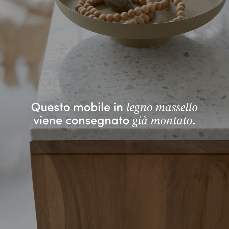Miho - Libreria bassa in teak massello e battuto di terrazzo premium white