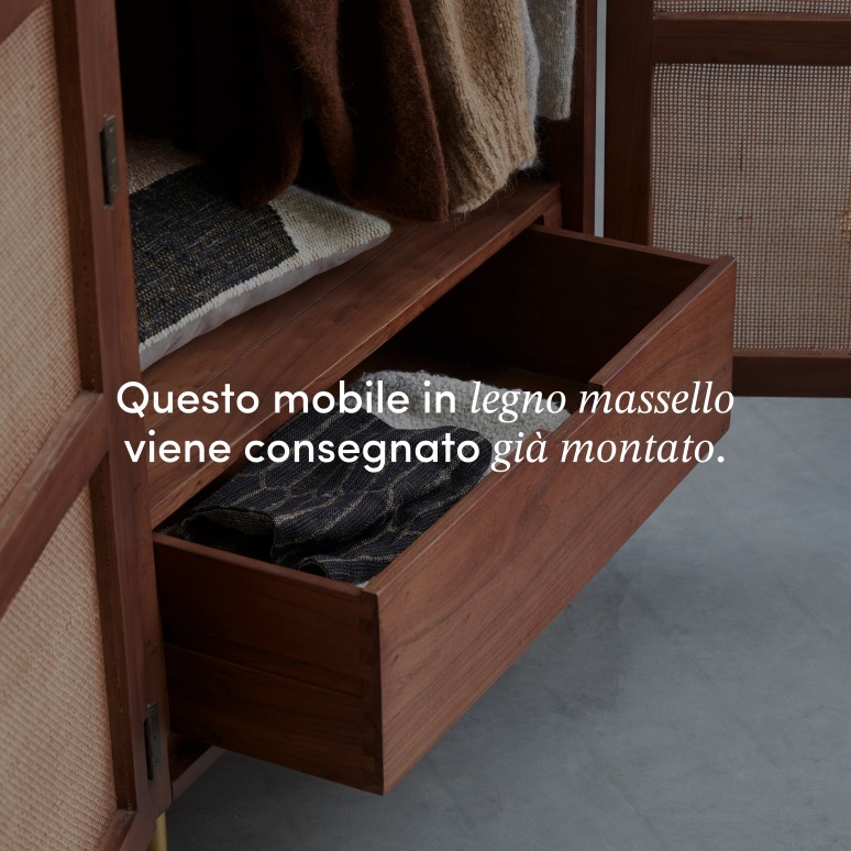 Lisbeth - Armadio in legno di olmo e rattan