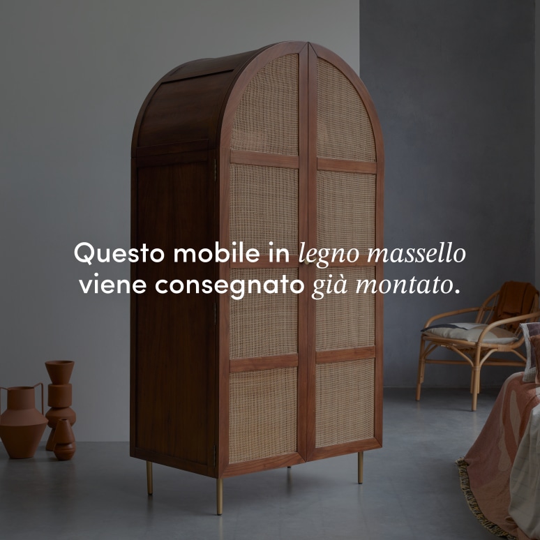 Lisbeth - Armadio in legno di olmo e rattan