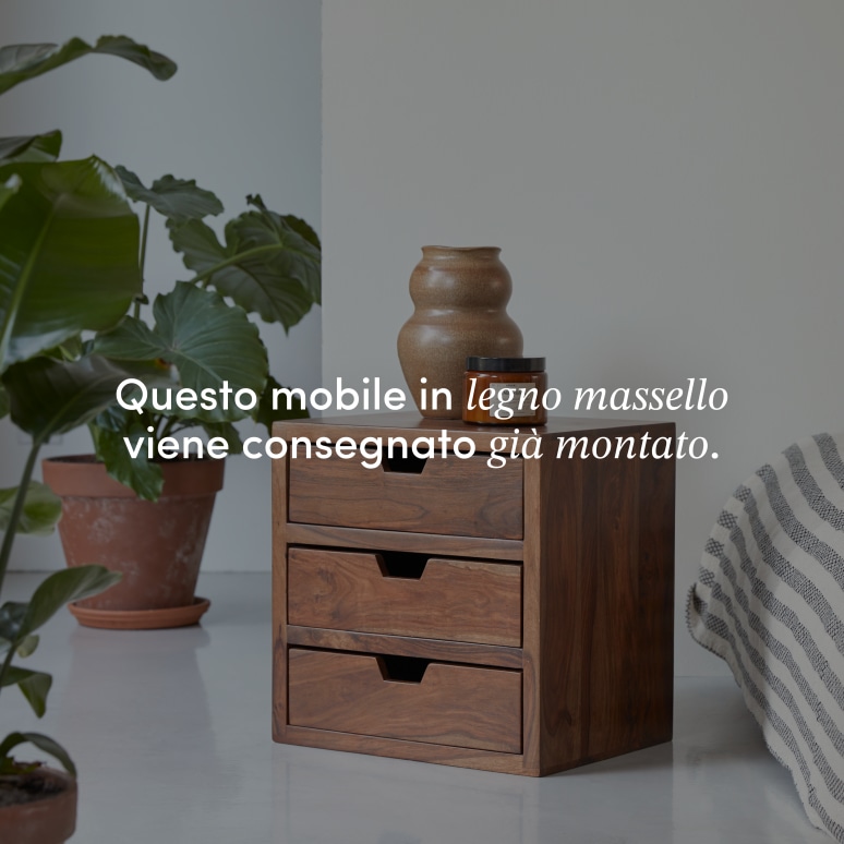 Kwarto - Comodino in legno di palissandro massello 3 cassetti