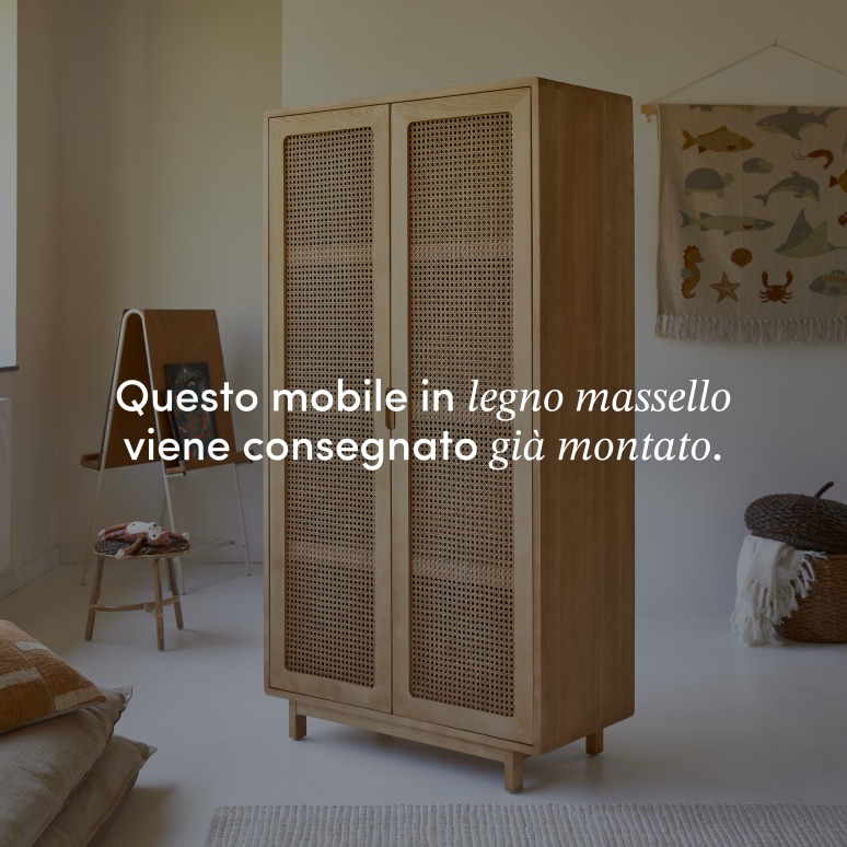 Luis - Armadio per bambini in legno di olmo massello e rattan