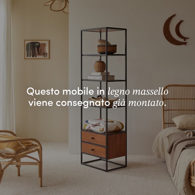 Agra - Mobile a colonna per bambini in legno di acacia massello e metallo