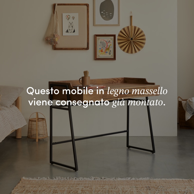 Hedda - Scrivania per bambini in legno di mango massello e metallo