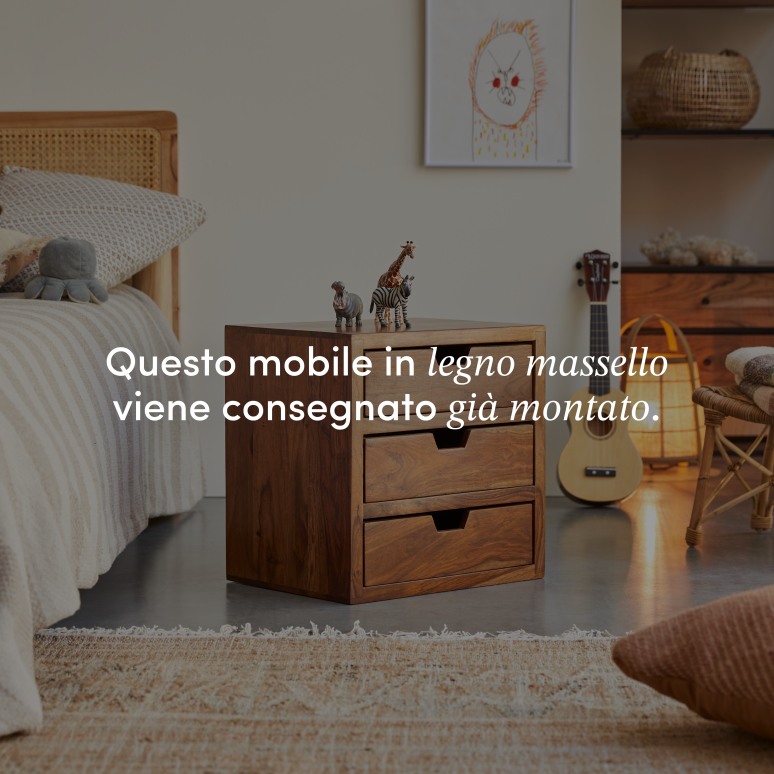 Kwarto - Comodino per bambini in legno di palissandro massello 3 cassetti