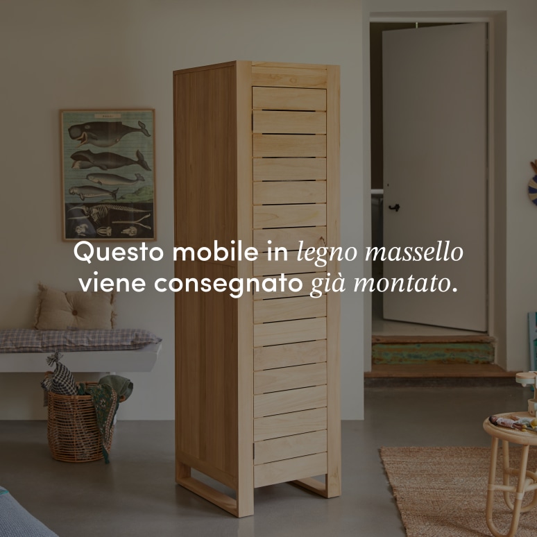 Minimalys - Armadio a colonna singola per bambini in teak massello