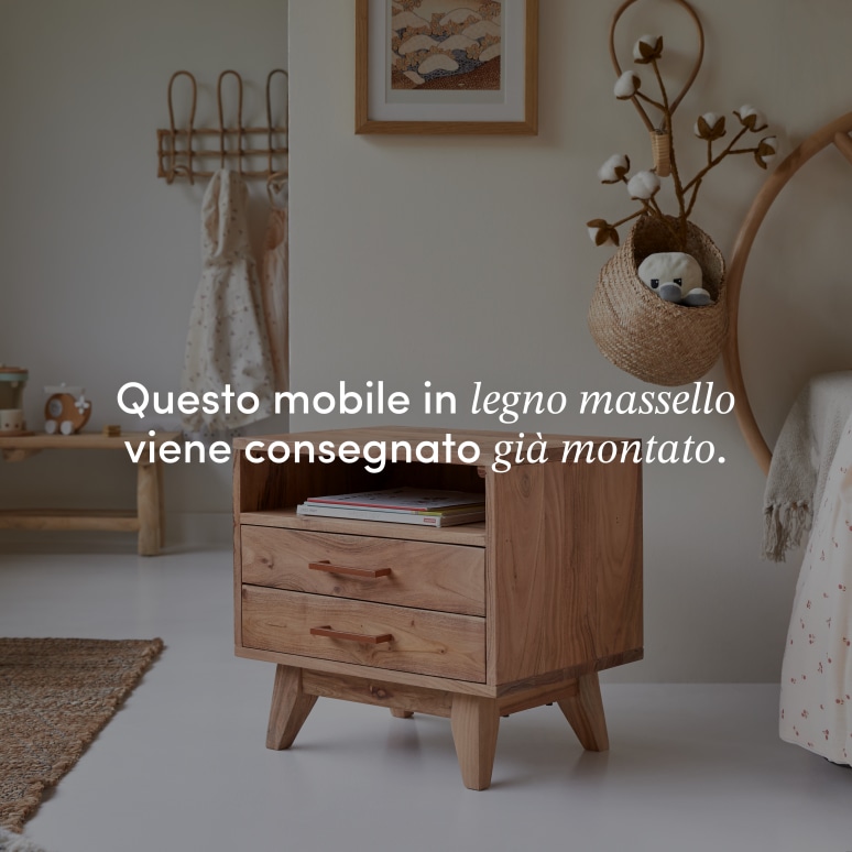 Oslo - Comodino per bambini in legno di acacia massello