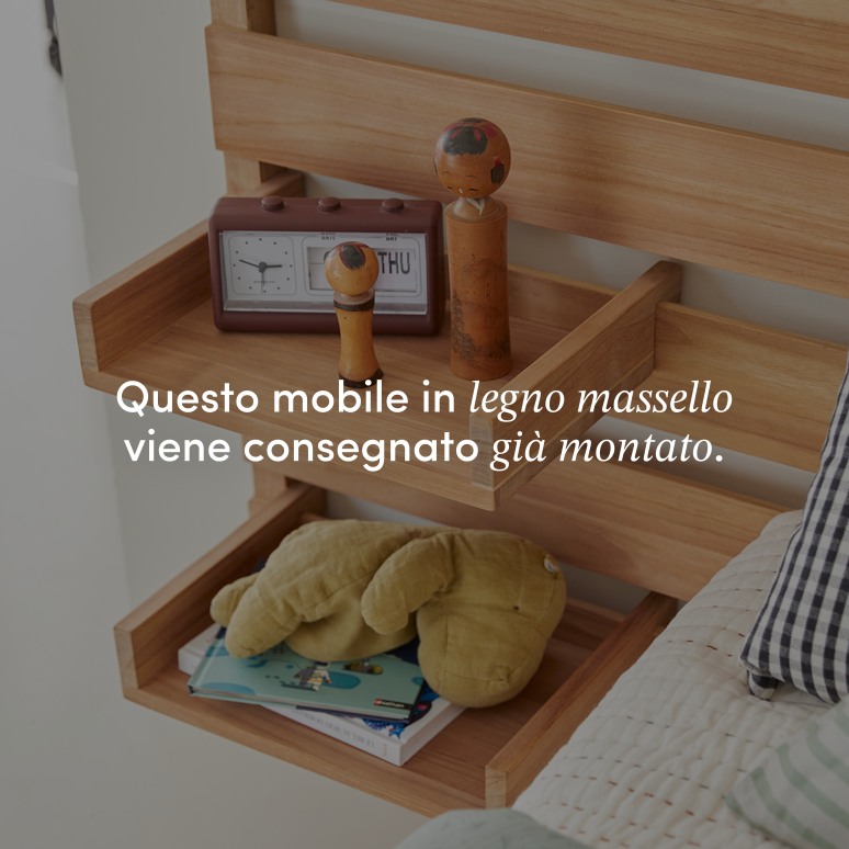 Urbain - Testiera per bambini con ripiani in teak massello 135 cm