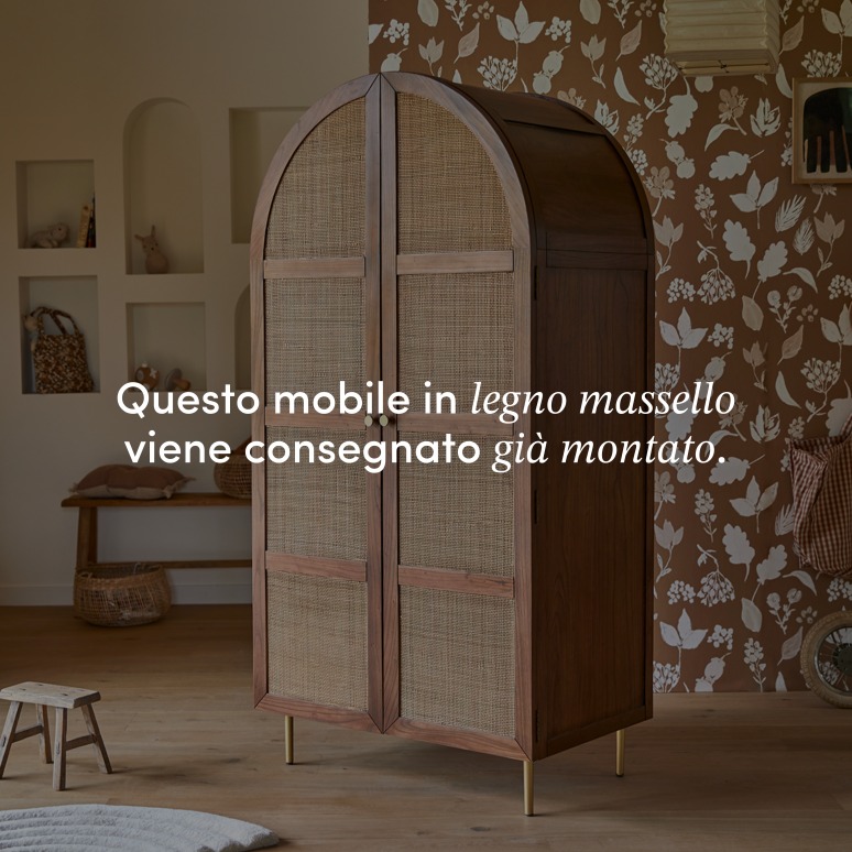 Lisbeth - Armadio per bambini in legno di olmo e rattan