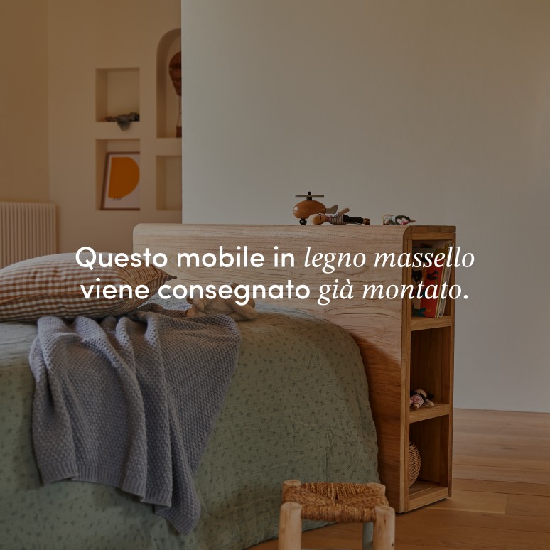 Bertie - Testiera letto per bambini con portaoggetti in teak massello 120 cm