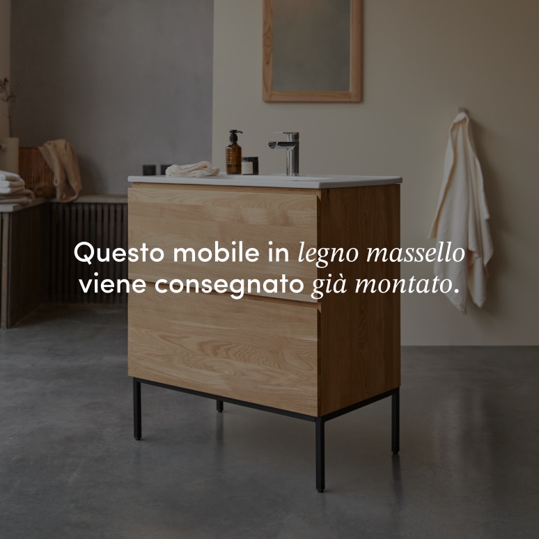 Nova - Mobile per il bagno in legno di quercia massello e ceramica 80 cm