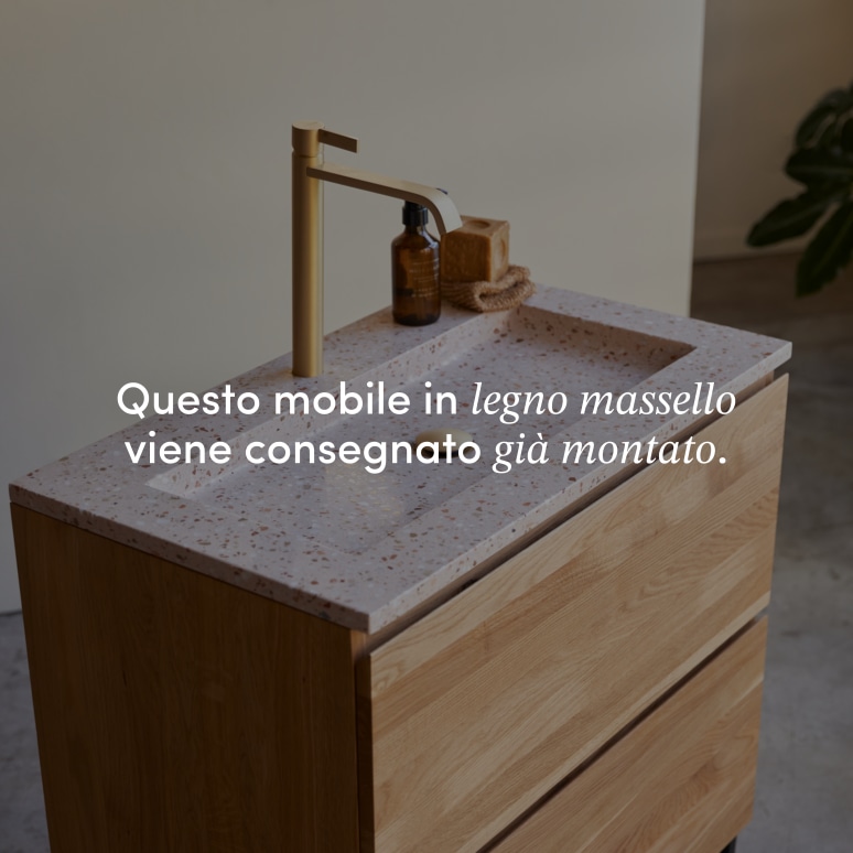Nova - Mobile per il bagno in quercia massello e battuto di terrazzo premium Pink 80 cm