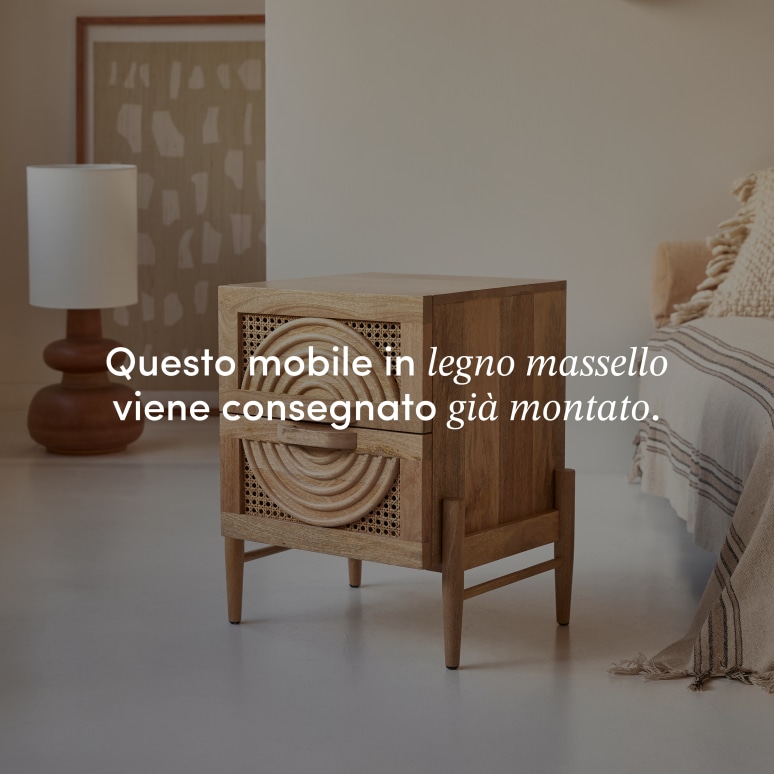 Sina - Comodino in legno di mango massello e rattan