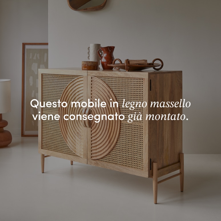 Sina - Buffet in legno di mango massello e rattan da 115 cm