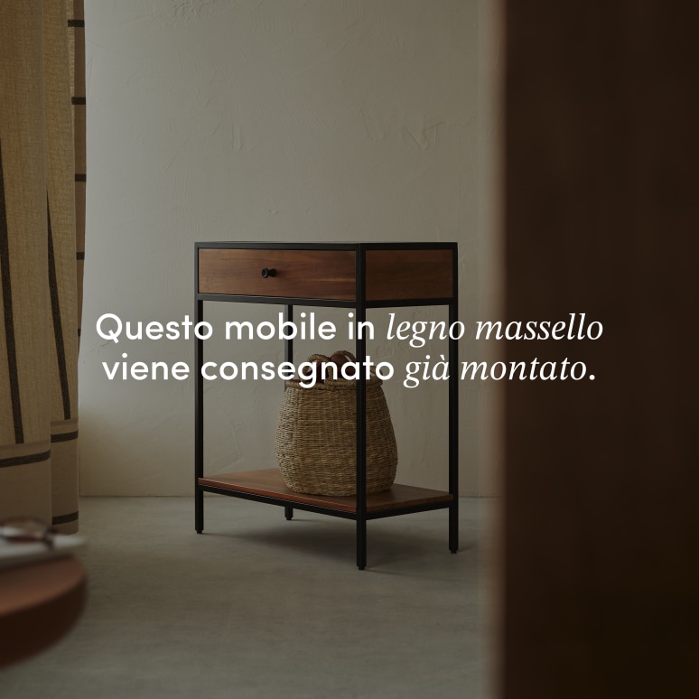Agra - Consolle da ingresso con 1 cassetto in acacia massello e metallo P. 30 cm