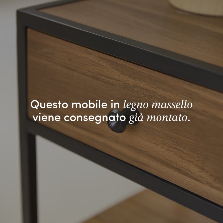 Agra - Comodino in legno di acacia massello e metallo