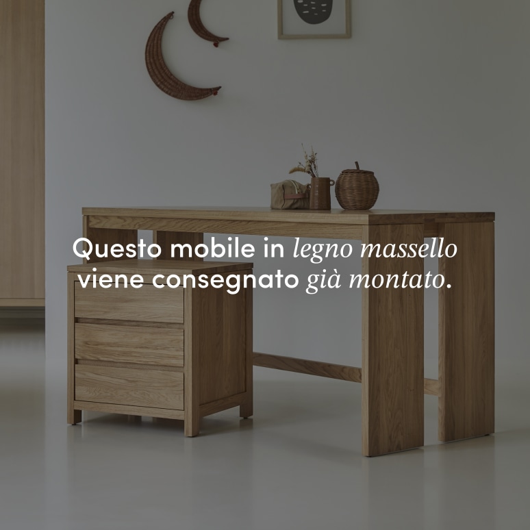 Eden - Scrivania per bambini in legno di quercia massello con cassettiera