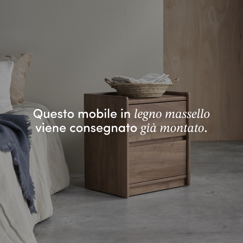Arto - Comodino in legno di noce massello, 2 cassetti