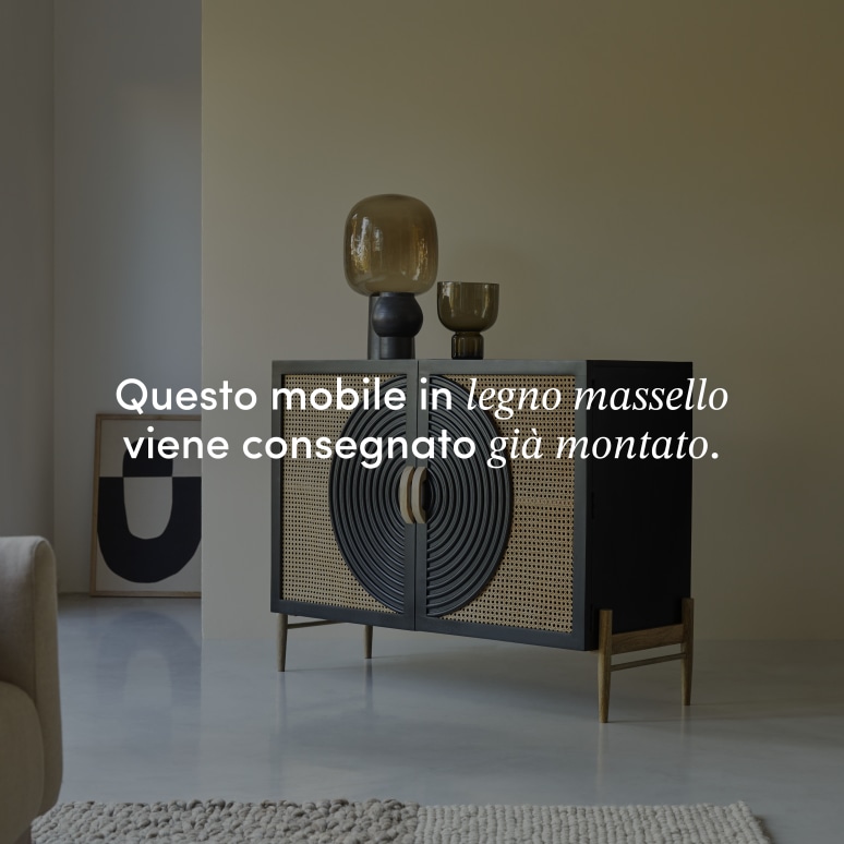 Sina - Credenza in legno di mango massello nero e rattan 115 cm