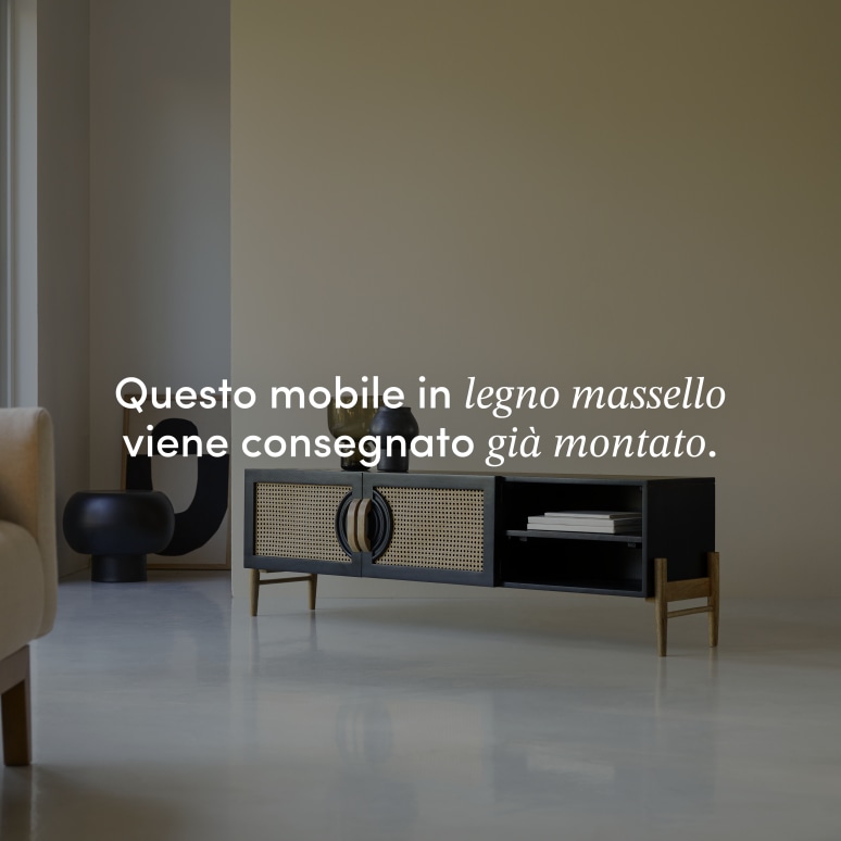 Sina - Mobile TV in legno di mango massello nero e rattan 145 cm