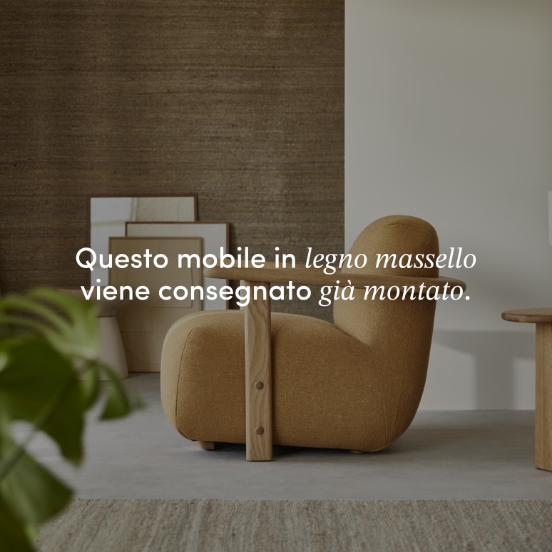 Tino - Poltrona in rovere massello e tessuto cammello