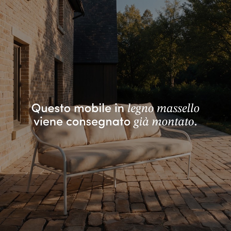 Luca - Set di mobili da giardino in tessuto écru e metallo bianco, 5 posti