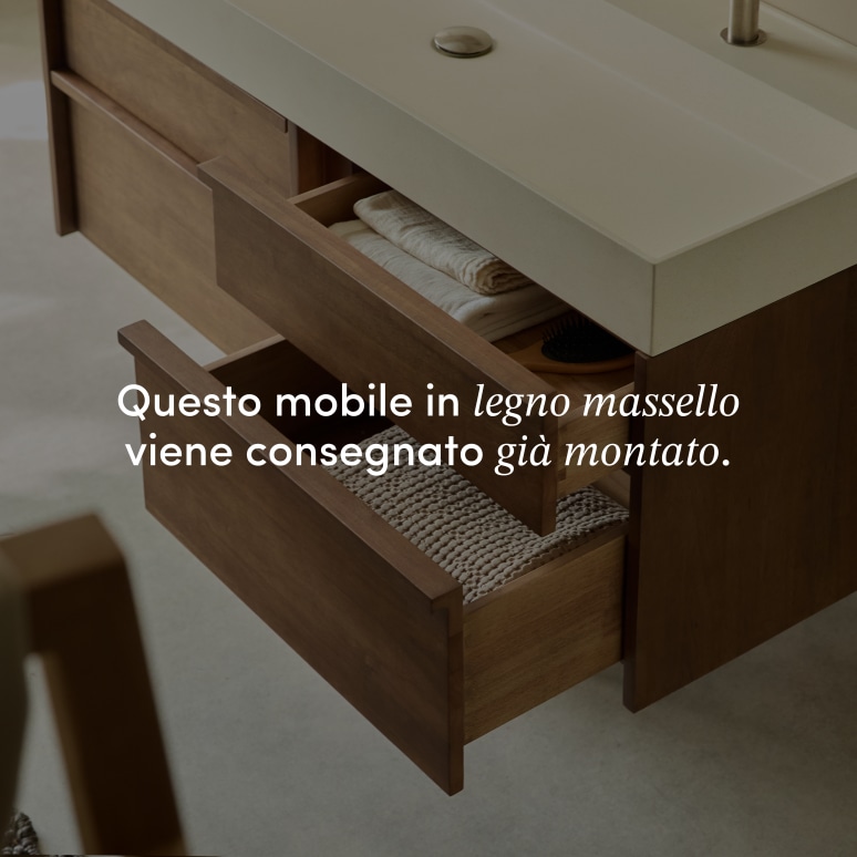 Margot - Mobile sottolavabo in legno massello di hevea e cemento 120 cm