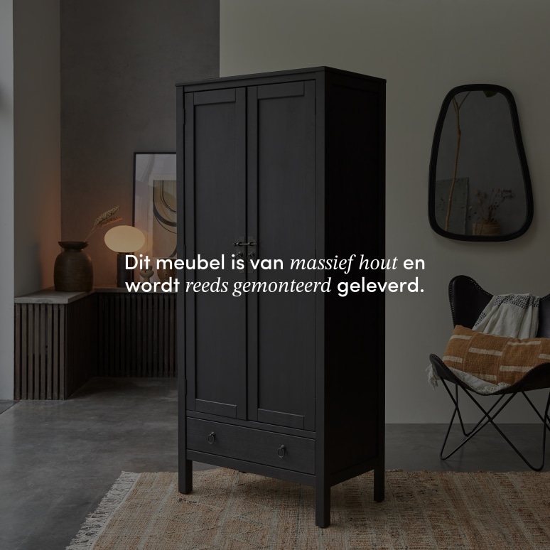 Thaki Black - Garderobekast voor de hal van massief grenen