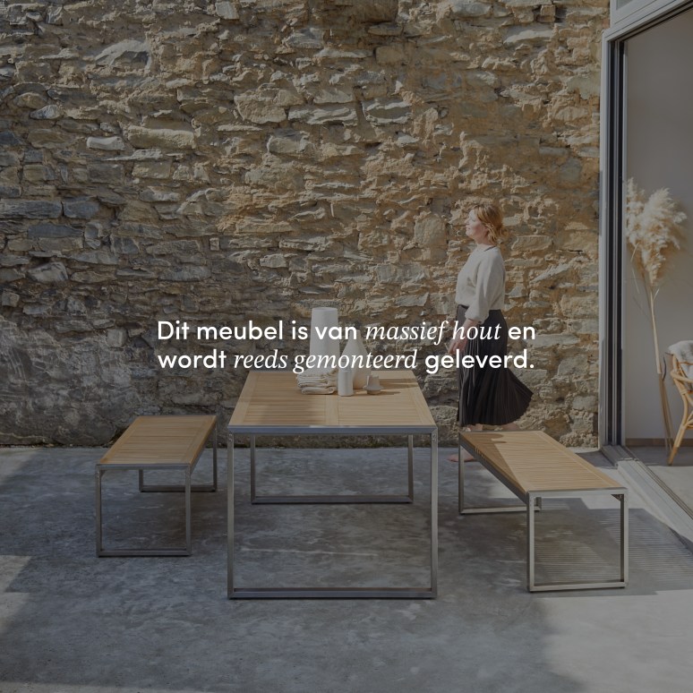 Arno - Massief teakhouten en roestvrij stalen tuinset voor 6 personen