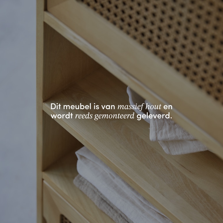 Luis - Hoge boekenkast van iepenhout en vlechtwerk