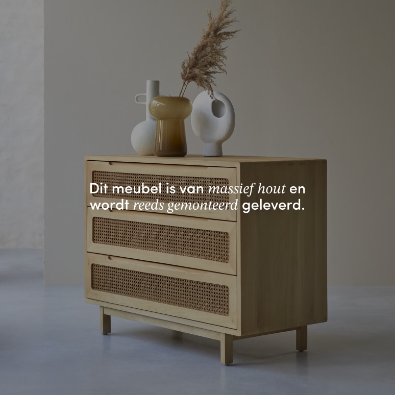 Luis - Ladekast van massief iepenhout en vlechtwerk