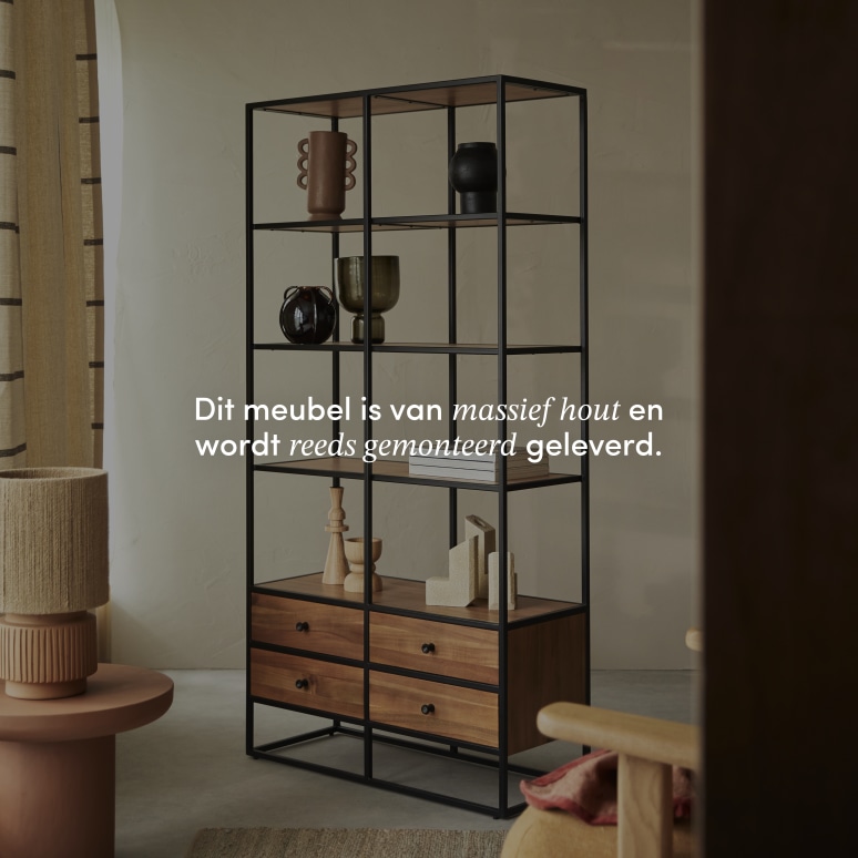 Agra - Boekenkast van massief acacia en metaal