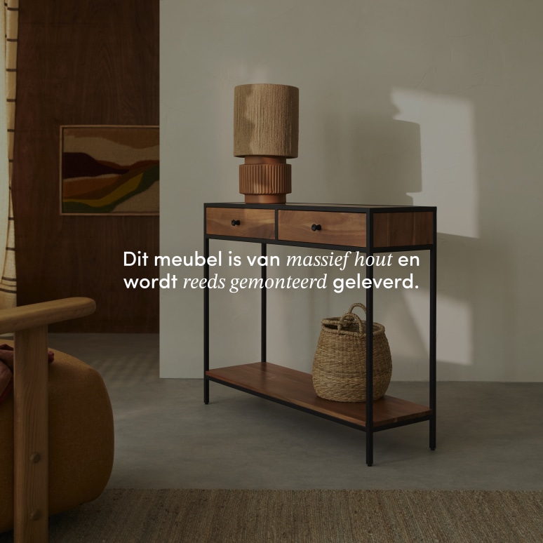 Agra - Bijzettafel van massief acacia en metaal