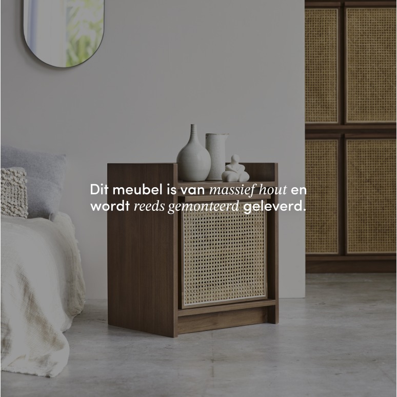 Roots - Nachtkastje van massief teakhout en riet