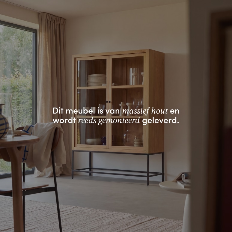 Babeth - Hoge vitrinekast van massief teakhout