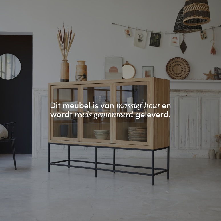 Babeth - Lage vitrinekast van massief teakhout