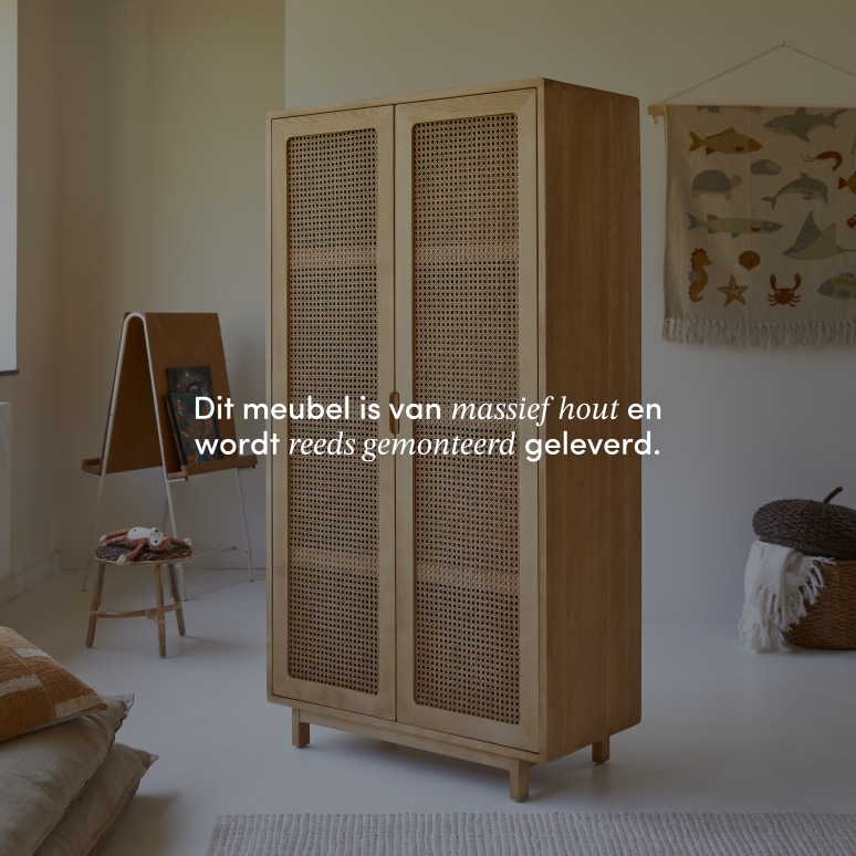Luis - Kast van massief iepenhout en vlechtwerk