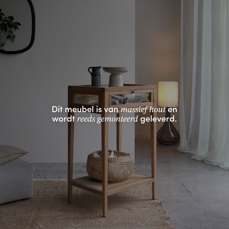 Inès - Bijzettafel van gerecycled massief teakhout en glas