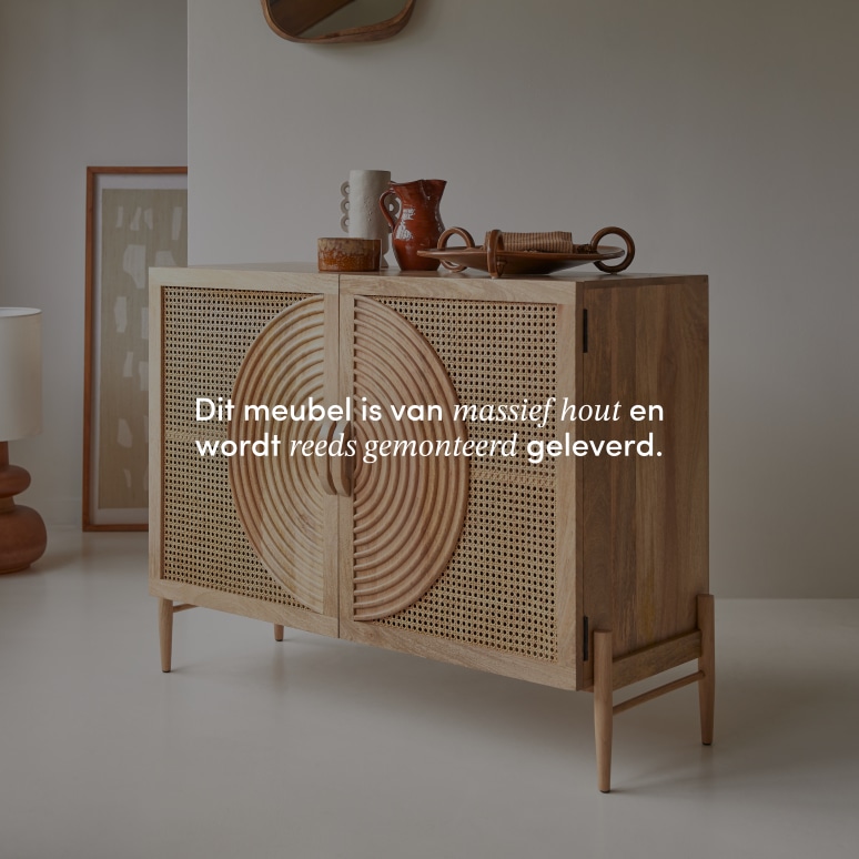 Sina - Buffetkast van massief mangohout en rotan 115 cm