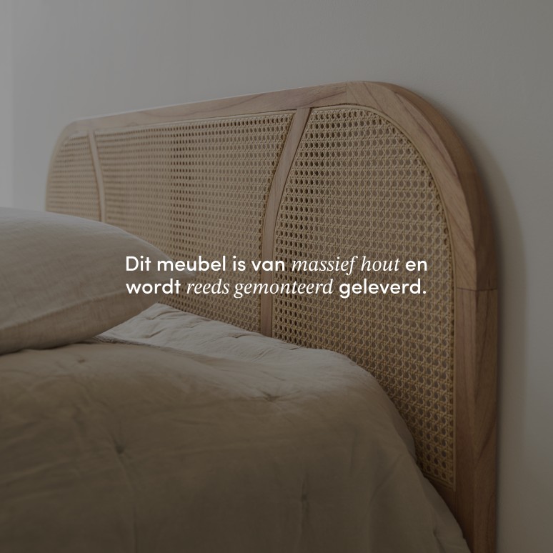 Billie - Hoofdbord van massief mindihout en rotan vlechtwerk 160 cm