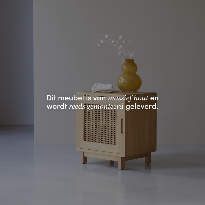 Luis - Nachtkastje van massief iepenhout en vlechtwerk