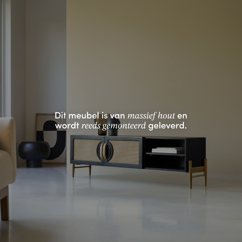 Sina - Tv-meubel van massief zwart mangohout en rotan 145 cm