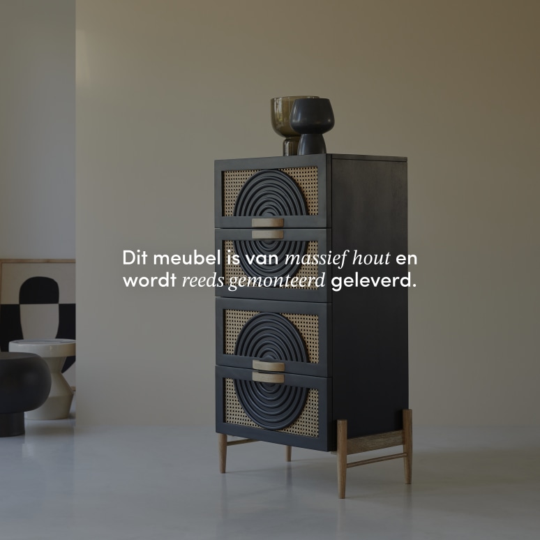 Sina - Ladekast van massief zwart mangohout en rotan