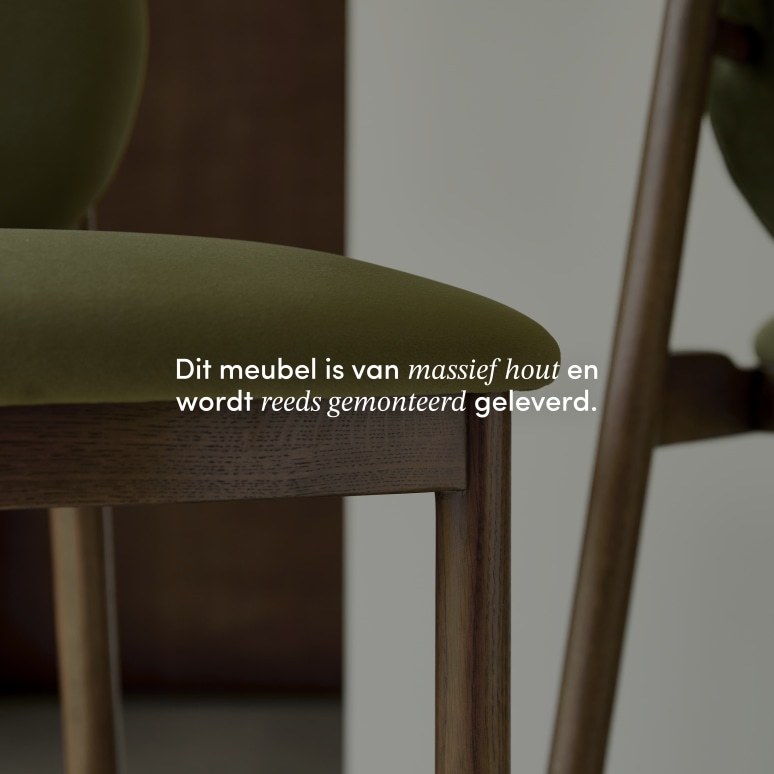 Olive - Counterstoel in massief eikenhout en groen fluweel 