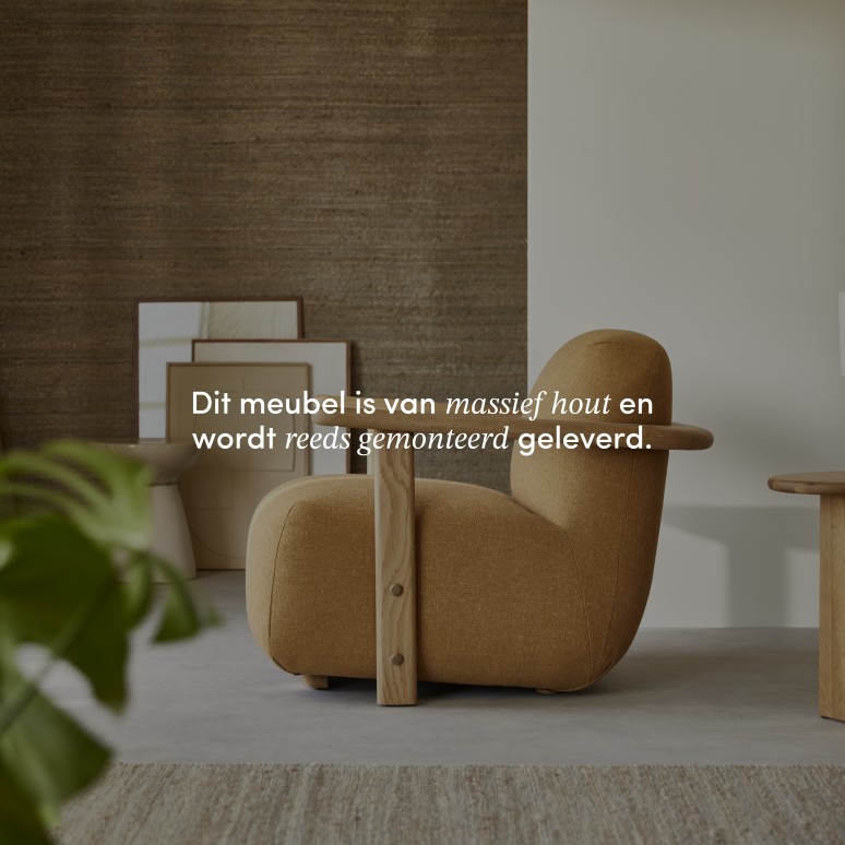 Tino - Fauteuil in massief eikenhout en camelbruine stof